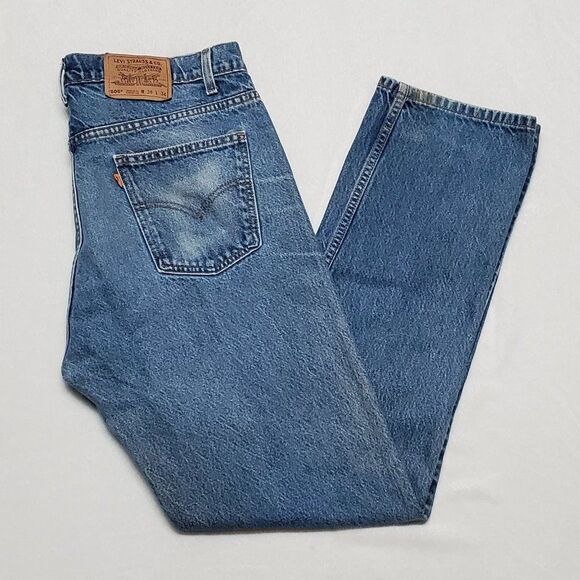 VINTAGE 1996 Levi's 505 Orange Tab Relaxed Fit Tapered Leg Distressed Mom Jeans - Picture 4 of 12